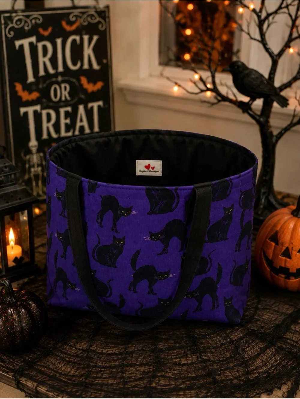 SOLD Purple Cat Print Tote Bag